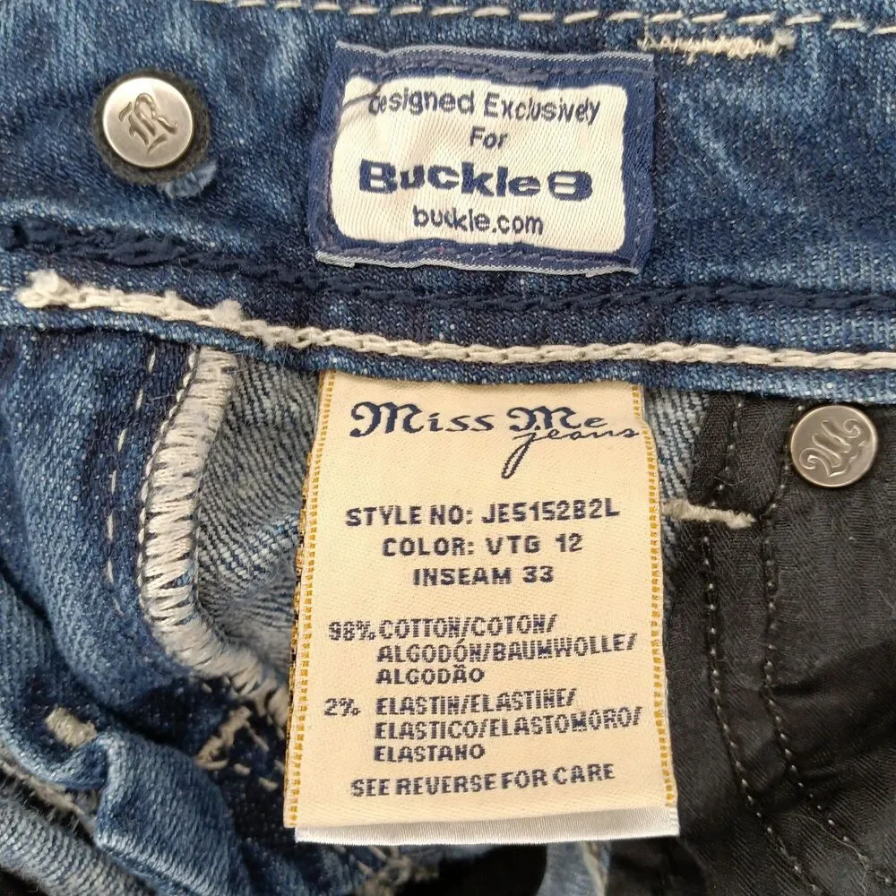 Miss Me Jeans Womens 26 Lowrise Bootcut Stretchy Distressed Embellished Y2K - Picture 8 of 12